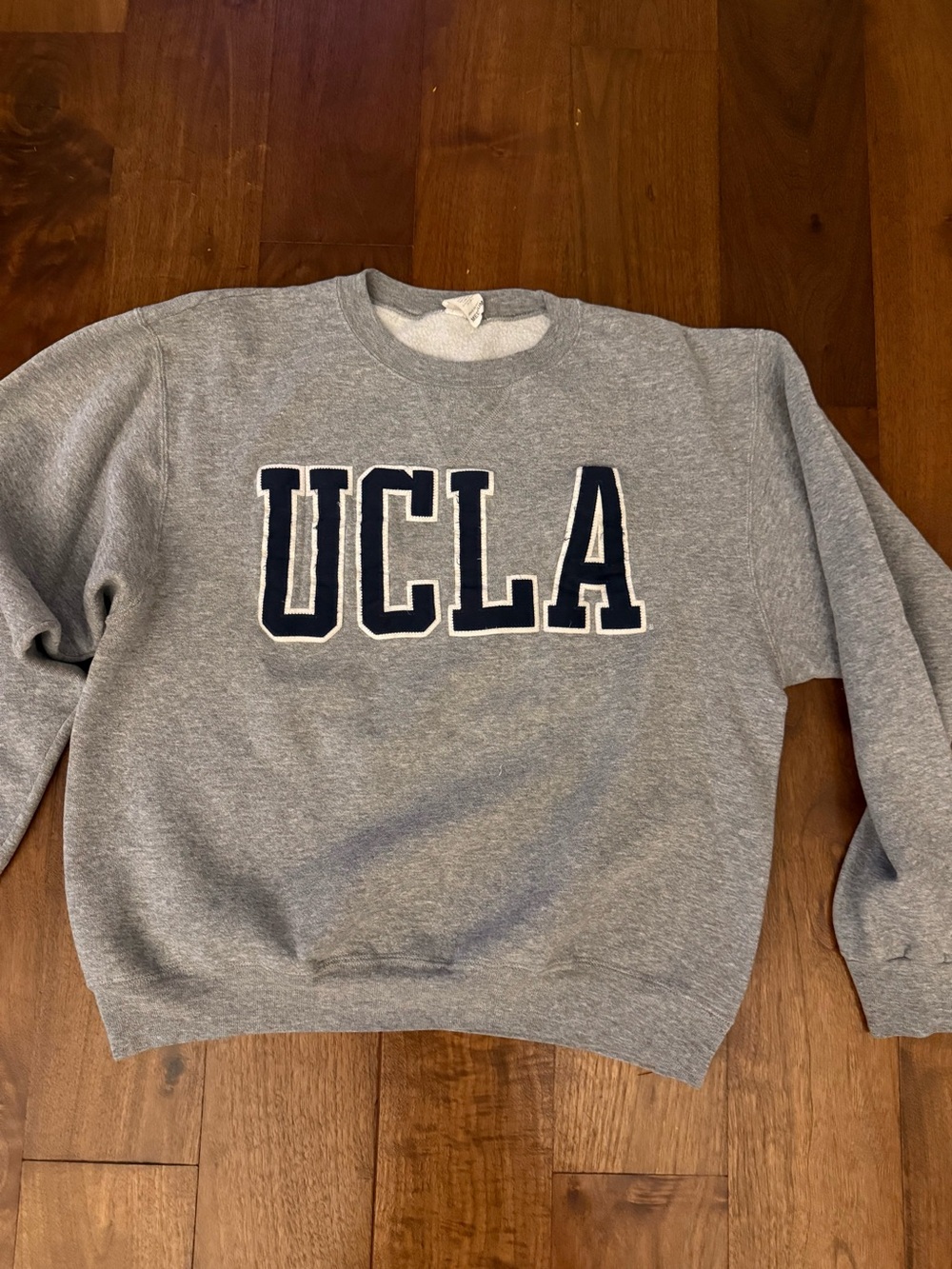 Vintage 90s UCLA Crewneck Sweatshirt Gray Navy Spellout Made in USA